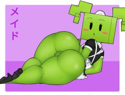 2023 :o apron ass big_butt black_clothing black_eyes black_footwear black_high_heels blush blush_stickers border clothing digital_media_(artwork) eyeshadow female female_humanoid footwear genitals golden_is_bunny green_body green_butt green_eyeshadow green_hair green_skin green_vulva hair half-closed_eyes hi_res high_heels humanoid humanoid_genitalia humanoid_vulva japanese_text looking_at_viewer looking_back looking_back_at_viewer lying maid_apron maid_headdress maid_uniform makeup mario_bros mimi_(paper_mario) narrowed_eyes nintendo not_furry on_side open_mouth paper_mario pink_blush purple_text shaded shoes solo square_(anatomy) text thick_thighs twintails uniform vulva white_apron white_border white_clothing white_headdress wide_hipped_female wide_hipped_humanoid wide_hips