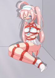 1girls blue_archive bound_and_gagged clothed clothed_female clothing damsel_in_distress female female_only female_solo gagged hoshino_(blue_archive) rope rope_bondage small_boobs small_breasts socks socks_on socks_only solo solo_female solo_only tape_gag tied_up