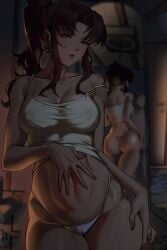 1boy 1girls age_difference belly belly_button big_ass breasts cloudyrain_(artist) curvy curvy_figure female large_breasts male mature_female misato_katsuragi neon_genesis_evangelion older_female shinji_ikari toned toned_female underwear voluptuous_female younger_male
