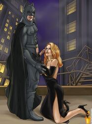 1boy 1girls batman batman_(series) batman_forever blonde blonde_hair celebrity chase_meridian clothed_sex cocktail_dress comics dc_comics dress famous_comics fellatio female human human_only kneeling light-skinned_female light-skinned_male light_skin male nicole_kidman penis real_person straight superhero superhero_costume