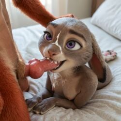 3d ai_generated blowjob cum cum_in_mouth cum_on_face cute_eyes cute_face disney fox furry judy_hopps knot nick_wilde rabbit realistic semen semen_in_mouth semen_on_face small_breasts sucking sucking_penis zootopia