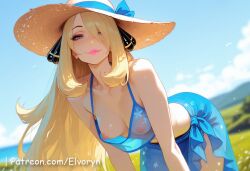 1girls ahe_gao ai_generated ass beach blonde_hair blush breasts cowgirl_position cynthia_(pokemon) drooling elvoryn exposed_breasts female hair_ornament hair_over_one_eye heavy_breathing highres large_breasts long_hair looking_at_viewer male moaning open_eyes open_mouth pokemon pov pussy riding saliva sex shirona_(pokemon) sidelocks skinny small_breasts small_butt solo spread_legs standing tongue tongue_out vaginal_penetration vaginal_sex