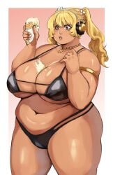 1girls absurd_res accessory armband belly big_breasts bikini blonde_hair blush breasts brown_eyes chubby chubby_female collar curvaceous curvy curvy_female curvy_figure dark-skinned_female dark_skin digital_media_(artwork) eyebrows eyebrows_visible_through_hair eyelashes female female_focus female_only glistening glistening_body hi_res hourglass_figure huge_breasts ice_cream motion_lines nitroplus plump puzzled_artist solo super_pochaco thick_thighs twitter_link voluptuous voluptuous_female wide_hips