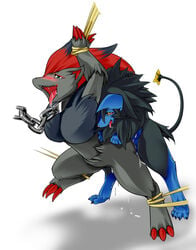 blush bondage chains collar cum fen leash luxray nintendo open_mouth pokemon pokemon_(species) saliva tongue zoroark