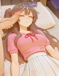 1boy 1futa 2025 ai_generated artist_name bed breasts breasts breasts brown_hair bust chest closed_eyes cock cum cum_in_mouth cum_on_body cum_on_hair dick erection facial futanari hi_res high_quality high_resolution highres kanojo_okarishimasu long_hair lying mizuhara_chizuru novalust on_bed patreon patreon_username penis pillow pink_shirt ribbon sleep_molestation sleeping solo_focus stable_diffusion straight uncensored watermark