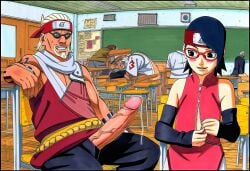 1boy1girl ai_generated big_penis boruto:_naruto_next_generations classroom dark-skinned_male huge_cock killer_bee looking_at_penis naruto naruto_(classic) naruto_(series) naruto_shippuden sarada_uchiha school tagme zipper