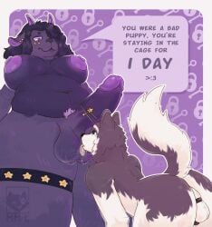 ambiguous_fluids amethrin_(mirok) andromorph animated anthro ball balls big_(disambiguation) bodily bodily_fluids bovid breasts bubble cage canid canine canis caprine chastity_(disambiguation) device dialogue domestic_dog dominant duo furry futa_on_male futanari genitals goat gynomorph gynomorph/male hi_res intersex intersex/male key koda_(woobest) licking male mammal mirok oral overweight penis piercing pubes saliva sex tongue