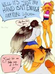avian_humanoid bird_wings comic_page embarrassed erect_penis forsaken forsaken_(roblox) futa_on_male futanari kunislugs noob noob_(forsaken) noob_(roblox) roblox robloxian semi_nude shedletsky shedletsky_(forsaken) yellow_skin