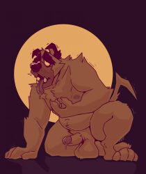 2022 anthro belly big_belly black_eyebrows black_nose brown_body brown_fur brown_tail canid canine chocolateandmilk dated erection eyebrows floppy_ears fur hi_res kneeling male male_only mammal moobs narrowed_eyes nipples nude open_mouth overweight overweight_anthro overweight_male signature simple_background solo tail tongue tongue_out