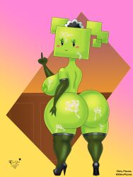 2023 5_fingers absurd_res areola armwear artist_name ass big_breasts big_butt black_clothing black_eyes black_footwear black_high_heels black_text blush blush_stickers bodily_fluids breasts butt_pose clothing cum cum_on_breasts cum_on_butt cum_on_face cum_on_leg digital_media_(artwork) elbow_gloves eyelashes eyeshadow female fingers footwear genital_fluids gesture gloves green_areola green_body green_breasts green_butt green_eyeshadow green_hair green_nipples green_skin hair half-closed_eyes hand_gesture hand_on_butt hand_on_own_butt handwear hi_res high_heels huge_butt humanoid japanese_text legwear looking_at_viewer looking_back looking_back_at_viewer maid_headdress makeup mario_bros middle_finger mimi_(paper_mario) mostly_nude_female mostly_nude_humanoid narrowed_eyes nintendo nipples not_furry paper_mario pink_blush pose shaded shoes smile solo square_(anatomy) superstarplasma text thick_thighs thigh_highs twintails watermark wide_hipped_female wide_hipped_humanoid wide_hips