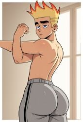 1boy ai_generated big_ass big_ass_(male) big_booty big_butt big_butt_(male) gay johnny_test johnny_test_(series) kovasfox solo sweatpants thick_thighs topless