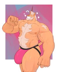 1_horn 4_fingers abstract_background anthro barazoku beard belly_hair biceps big_bulge big_hands big_muscles biped body_hair border bulge chest_hair closed_eyes clothed clothed_anthro clothed_male clothing daddicorn_(dullaram) deltoids digital_drawing_(artwork) digital_media_(artwork) dullaram equid equine eyebrows facial_hair fingernails fingers fist grin hair hairy happy hi_res horn huge_bulge humanoid_hands jockstrap jockstrap_only male male_anthro mammal mane manly mature_anthro mature_male muscular muscular_anthro muscular_male mythological_creature mythological_equine mythology nails nipples pecs pink_clothing pink_jockstrap pink_nipples pink_underwear portrait raised_arm red_horn shaded shoulder_hair smile solo standing tail tan_body teeth three-quarter_portrait three-quarter_view topless topless_anthro topless_male underwear underwear_only unicorn vein veiny_muscles white_beard white_border white_eyebrows white_facial_hair white_hair white_mane