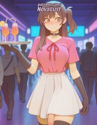 1futa 2025 ai_generated artist_name black_choker black_gloves black_legwear blush breasts breasts breasts brown_eyes bust chest choker cock dick elbow_gloves faceless_male futanari gloves hi_res high_quality high_resolution highres kanojo_okarishimasu long_hair mizuhara_chizuru multiple_boys novalust one_side_up patreon patreon_username penis pink_shirt public_indecency shirt short_sleeves skirt stable_diffusion thighhighs watermark