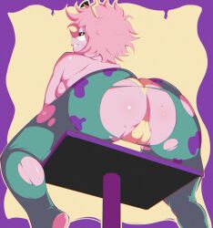 anus ashido_mina ass ass_focus big_ass boku_no_hero_academia breasts cell_shading female looking_at_viewer mina_ashido my_hero_academia panties pink_hair pink_skin pussy ripped_clothing serayart sweat sweating thick_thighs vagina