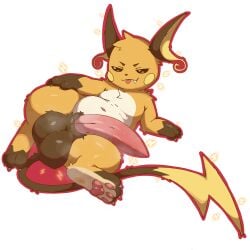 1:1 alpha_channel animal_genitalia balls belly bfad big_balls big_penis brown_body brown_fur dark_balls feral fur generation_1_pokemon genitals hi_res knil_(artist) lightning_bolt lying male musk musk_clouds musky_balls musky_penis nintendo orange_body orange_fur pawpads paws penis pokemon pokemon_(species) raichu sheath smug solo tail tongue tongue_out