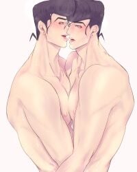 2boys diamond_is_unbreakable gay jojo's_bizarre_adventure josuke_higashikata kissing male male/male male_only nude nude_male open_mouth rubbing rubbing_chest saliva selfcest tongue tongue_out yaoi