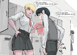 1boy 1girls after_anal clothed clothed_female clothed_male english_text female glasses hi_res image_set light-skinned_female light_skin male masturbation original original_character phone pizzlet shirt short_hair speech_bubble text white-skinned_male white_skin