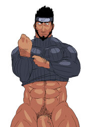 bara big_pecs big_penis daddy fat_cock flaccid happy_trail huge_cock male male_only muscular muscular_male naruto pixel rybiok sarutobi_asuma solo tagme white_background