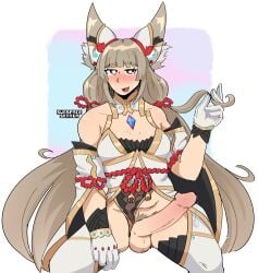 1futa blush core_crystal erection futanari grey_hair intersex long_hair nia nia_(blade) penis precum precum_drip pubic_hair subspaceskater trans_woman xenoblade_(series) xenoblade_chronicles_2