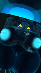 1girls breasts breasts_out_of_clothes cryptiacurves deltarune female glowing_genitalia glowing_nipples glowing_pussy hyper hyper_breasts naked naked_female pussy ripped_clothing shortstack surprised surprised_expression tasque_manager_(cryptiacurves) tasque_manager_(deltarune) thick_thighs vrchat vrchat_avatar vrchat_media vrchat_model