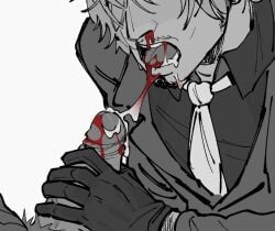 2boys 2d 2d_(artwork) 2d_artwork 2male 2males 2man 2men blood blood_drip blood_in_mouth blood_on_face blowjob cum cum_in_mouth cumming drool drool_on_face drool_string drooling facial_hair fellatio gloved_handjob gloved_hands grayscale implied_fellatio implied_penetration male male/male male_only nosebleed one_piece oral oral_sex pubic_hair roronoa_zoro saliva saliva_drip saliva_on_penis saliva_on_tongue saliva_string saliva_trail sanji sanji_(one_piece) short_hair sinkurteeth tagme uncolored vinsmoke_sanji zoro_(one_piece)