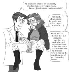 2boys 2males balls big_balls big_penis black_and_white checkup clean_shaven concerned concerned_expression concerned_look conversation dark_hair dark_socks darker_balls darker_penis dialogue dialogue_bubble doctor english english_dialogue english_text facial feet floppy_cock foreskin glasses hairy_balls hairy_legs hairy_male hoodie huge_cock innocent large_balls large_penis large_testicles light_brown_hair long_hair long_hair_male long_socks looking_at_another loose_foreskin male male/male male_focus male_only medical medical_examination medical_fetish mr_shrink no_sex partially_colored penis penis_awe professional_clothes pubic_hair screentone scruffy scruffy_beard smaller_male socks talking_about_penis_size talking_to_another teasing_penis testicles uncircumcised uncircumcised_penis uncut uncut_cock uncut_penis