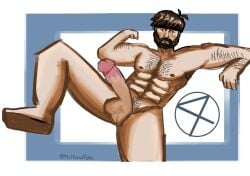 abs armpit_hair armpits bara beard big_balls big_muscles big_penis brown_hair chest_hair erection feet feet_up flustered gay hips legs male male_only marvel marvel_rivals mokafokas mr_fantastic mr_fantastic_(marvel_rivals) muscles older_male pubic_hair reed_richards relaxed showing_off tired
