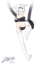 absurdres animal_ears bound bound_arms bound_leg breasts female fox_ears fox_girl full_body green_eyes highres jerry_wang leg_lift looking_down nude original rape restrained simple_background small_breasts tears tentacle tentacle_sex thighhighs thighs torn_clothes torn_thighhighs torso_grab vaginal_penetration white_background white_hair white_thighhighs