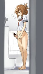 1futa bathroom blush bottomless breath brown_hair censor_bar censored censored_penis closed_eyes cum ejaculation folded_ponytail futa_only futanari hair heavy_breathing inazuma_(kantai_collection) intersex kantai_collection kuro_oolong masturbation open_mouth penis projectile_cum school_uniform serafuku short_hair solo standing sweat toilet voyeurism