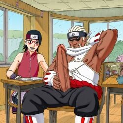 1boy1girl ai_generated boruto:_naruto_next_generations classroom dark-skinned_male excited killer_bee konohagakure_symbol naruto naruto_(classic) naruto_(series) naruto_shippuden sarada_uchiha school tagme
