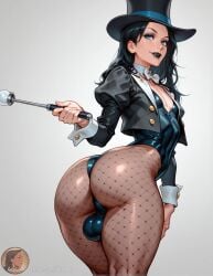 1boy 1femboy ai_generated big_balls big_butt bubble_butt crossdressing dc_comics femboy fishnet_legwear girly girly_boy hung_trap leotard presenting_hindquarters rule_63 rule_63 trap yo0001 zatanna_zatara