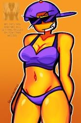 1girls artist_name bandage_on_face baseball_cap bikini block_tales bra breasts female female_focus female_only finn_mccool_(block_tales) no_sex panties purple_hat raised_eyebrow roblox roblox_game robloxian rule_63 self_upload sevenseverus shiny_skin simple_background smug smug_face solo solo_focus sunglasses tagme thighs yellow_skin