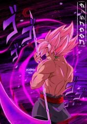alpha_male back back_view dragon_ball dragon_ball_super dragon_ball_z excited gay goku_black looking_at_viewer male muscles muscular muscular_arms muscular_male pink_eyes pink_hair shirtless shoulders