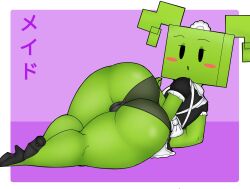 2023 :o apron ass big_butt black_clothing black_eyes black_footwear black_high_heels black_legwear black_panties black_underwear blush blush_stickers border camel_toe clothing digital_media_(artwork) eyeshadow female female_humanoid footwear golden_is_bunny green_body green_butt green_eyeshadow green_hair green_skin hair half-closed_eyes hi_res high_heels humanoid japanese_text legwear looking_at_viewer looking_back looking_back_at_viewer lying maid_apron maid_headdress maid_uniform makeup mario_bros mimi_(paper_mario) narrowed_eyes nintendo not_furry on_side open_mouth panties paper_mario pink_blush purple_text shaded shoes solo square_(anatomy) text thick_thighs twintails underwear uniform white_apron white_border white_clothing white_headdress wide_hipped_female wide_hipped_humanoid wide_hips