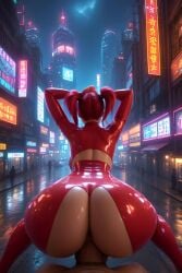 ai_generated beautiful city cyberpunk futuristic latex perfect red_hair tagme top video xm9