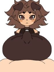 1boy 1girls 3:4 animated animated_gif beat_banger boobjob breasts brown_eyes brown_hair clothed clothed_sex clothing female gif gigantic_breasts handsfree_paizuri huge_boobs huge_breasts huge_tits_teen light-skinned_female light-skinned_male light_skin looking_at_viewer male male/female mimi_(typh) paizuri paizuri_lead_by_female paizuri_under_clothes paizuri_with_gigantic_breasts pov pov_male pov_paizuri straight titjob transparent_background typh vertical_video