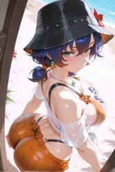 1girl ai_generated ass beach belle_(zenless_zone_zero) big_ass bikini blush breasts female female_focus female_only from_above furiwif07 hoyoverse looking_at_viewer mature_female medium_breasts mihoyo seductive seductive_look serious sex standing sweat swimsuit teenager wet wide_hips wide_thighs zenless_zone_zero
