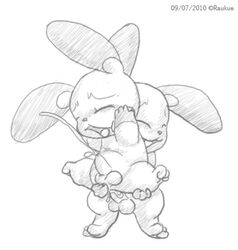 2010 front_view gay interspecies male male_only minun monochrome nintendo nude plusle pokemon pokemon_(species) pokemon_rse raukue sex tagme