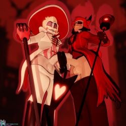 1:1 3d_(artwork) alastor_(hazbin_hotel) anus arthropod ass balls bodily_fluids clothed clothing demon digital_media_(artwork) femboy foreskin frottage genital_fluids genitals group hair hat hazbin_hotel headgear headwear hellaverse hi_res humanoid lucifer_(hazbin_hotel) lucifer_morningstar_(hazbin_hotel) makeup male male/male partially_clothed penile penis penises_touching precum presenting presenting_hindquarters red_hair sex staff stroking_penis tail tail_around_penis tail_fetish tail_play tail_sex tailjob tammilicious teeth teeth_showing white_body