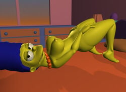 3d ass bed breasts color female female_only human indoors marge_simpson nipples nude side_view solo tagme the_simpsons zst_xkn