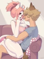 1boy 1girls 2025 3:4 anthro bangs barely_visible_nipples bedroom_eyes blonde_hair blush bottomless bottomwear bra breasts canid canine caninu canis clothed clothing colored cyberconnect2 detailed digital_drawing_(artwork) digital_media_(artwork) domestic_cat domestic_dog duo felid feline felineko felis female fuga:_melodies_of_steel fur german_shepherd hair hand_on_breast hand_on_butt hanna_fondant herding_dog hi_res lingerie little_tail_bronx long_tail male male/female malt_marzipan mammal medium_breasts narrowed_eyes nipples no_underwear on_lap open_mouth pastoral_dog pink_hair ponytail seductive shirt shorts sitting sitting_on_couch sitting_on_lap skecchiart tail topwear topwear_only turkish_angora underwear white_body white_fur