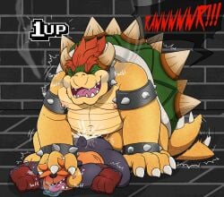 1up 2boys accessory anal anal_orgasm anal_sex anthro anthro_on_anthro ass bear belly black_bear black_body black_fur bodily_fluids bowser breath clothing cock_ring collar cum cum_from_ass cum_in_ass cum_inside cum_on_butt cum_splatter dialogue dominant dominant_male drool_pool drooling duo dusk_(moonbeardusk) ejaculation emanata english_text from_behind_position fucked_silly fur furry furry_male furry_only gameplay_mechanics gay gay_sex genital_fluids growling hands-free hat hat_over_eyes head_grab head_push headgear headwear hi_res jewelry jockey_position koopa life_(gaming) looking_pleasured lying male male/male mammal mario_(series) moan moon_bear moonbeardusk nintendo nipple_piercing nipples on_front onomatopoeia orgasm orgasm_face overweight overweight_dom overweight_male overweight_top panting penetration penile penile_penetration penis penis_accessory penis_in_ass penis_jewelry piercing prone_bone_position rawr red_hair reptile saliva scalie sex size_difference smaller_penetrated smoke smoke_from_mouth sound_effects spiked_collar spikes tail tail_motion tail_slap text ursine_penis