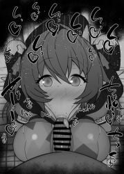 1boy 1girls :>= bare_shoulders big_penis black_and_white blush censored dark-skinned_male dark_skin detailed_background drooling eyelashes fellatio female heart humanoid indoor inside interspecies kurotama looking_at_viewer male male_pov monochrome oral oral_sex orphie_magnusson penis room saliva shiny shiny_skin short_hair sketch sound_effects squatting sweat text tongue tongue_out vein veins veiny veiny_penis zenless_zone_zero