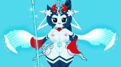 1girls 2d 2d_(artwork) anthro belly blizarena blizarena_(the_battle_cats) blush_stickers breasts clitoral_hood clitoris color colored crown cyan_background dark_blue_hair elemental_creature elemental_humanoid elemental_pixies eyebrows flowers flowers_in_hair gem_on_head grabbing grabbing_staff hair hand_on_hip hi_res high_quality high_resolution highres humanoid humanoid_genitalia humanoid_pussy ice_cloak ice_creature ice_crown ice_dress ice_flower ice_humanoid light_grey_body looking_at_viewer mouth mouth_open multicolored_body naked naked_female nipple_bulge nipples nipples_bulge non-human non-human_only non-mammal_breasts nude nude_female pangotime pink_nipples simple_background smile smile_at_viewer smiley_face snow snowflake snowflake_eye solo solo_female solo_focus staff standing symbol symbol_on_belly teeth the_battle_cats thick thick_legs thick_thighs thighs tongue uncensored uncensored_pussy video_game video_game_character video_games