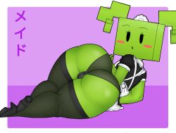 2023 :o apron ass big_butt black_clothing black_eyes black_footwear black_high_heels black_legwear black_panties black_thigh_highs black_underwear blush blush_stickers border camel_toe clothing digital_media_(artwork) eyeshadow female female_humanoid footwear golden_is_bunny green_body green_butt green_eyeshadow green_hair green_skin hair half-closed_eyes hi_res high_heels humanoid japanese_text legwear looking_at_viewer looking_back looking_back_at_viewer lying maid_apron maid_headdress maid_uniform makeup mario_bros mimi_(paper_mario) narrowed_eyes nintendo not_furry on_side open_mouth panties paper_mario pink_blush purple_text shaded shoes solo square_(anatomy) text thick_thighs thigh_highs twintails underwear uniform white_apron white_border white_clothing white_headdress wide_hipped_female wide_hipped_humanoid wide_hips