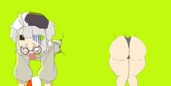 flag glasses green_background stuck stuck_in_wall sweater tired tired_eyes underwear wall