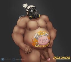 balls barmaku big_belly fat fat_man gay male male_only mask muscles muscular obese obese_male overwatch overweight overweight_male penis roadhog solo solo_male tattoo