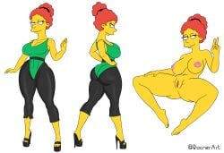 birgit cloverboy curvy female ginger high_heels original_character pink_nipples puffy_nipples rocner spandex_suit the_simpsons yellow_body