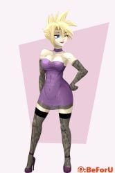 1girls cloud_strife cloudette_strife covered_navel female female_only final_fantasy final_fantasy_vii flechitas fully_clothed genderswap_(mtf) high_heels large_ass large_breasts rule_63 short_dress solo thick_thighs tight_clothing