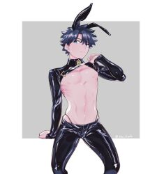 bunny_boy bunny_ears fate/grand_order fujimaru_ritsuka_(male) latex male_only reverse_bunnysuit solo_male umai_kinako v_string_bikini